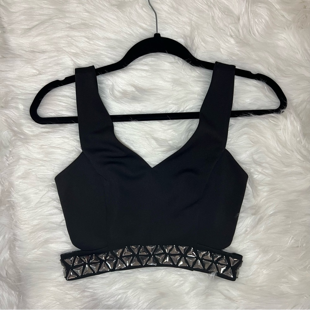 Express Black Silver Jeweled Crop Top S